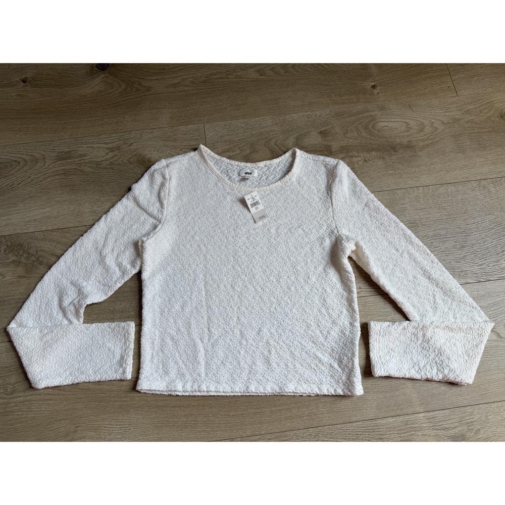 NWT Aerie Textured white cropped long sleeve top stretch Boho size S